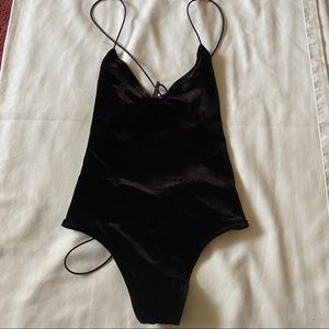 TOBI Black Velvet Bodysuit Spandex Straps Size XS